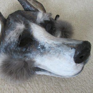 NEW Paper Mache WOLF Mask w/ Real Fur Eyebrows and Cheeks - UNISEX MASK